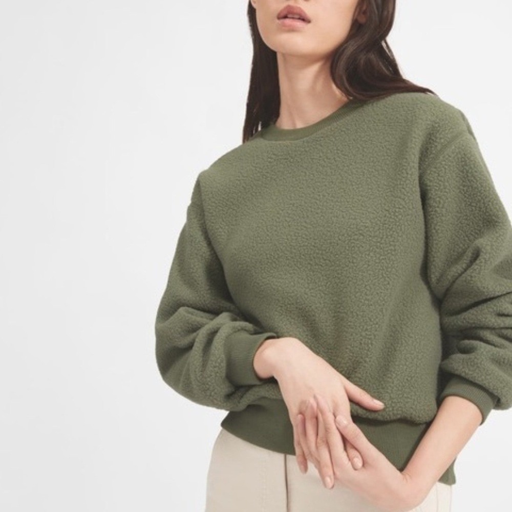 Everlane | ReNew Fleece Oversized Crew Neck‎ Sweatshirt, Olive Green